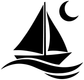 Glow-in-the-dark vinyl sailboat decal with moon and wavy sea lines, black design