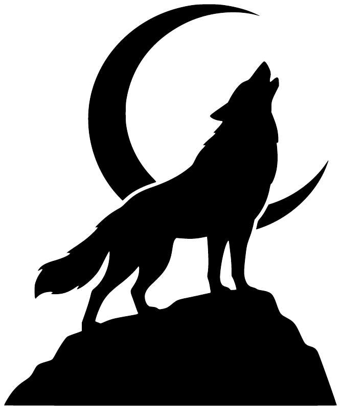 Wolf and moon vinyl decal silhouette, black wolf howling over crescent moon