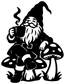 Vinyl gnome decal with coffee mug and mushroom design, black and white