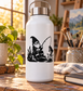 Fishing gnome vinyl decal in black: gnome holding a fishing rod with fish