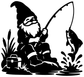 Black fishing gnome vinyl decal silhouette: gnome with fishing rod, fish, and grass