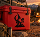 Black gnome lantern night-watch vinyl decal silhouette on a red surface