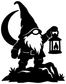 Black gnome lantern vinyl decal silhouette with small night-watch lantern