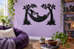 Gnome hammock vinyl decal with sleepy gnome under two leafy trees
