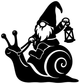 Black vinyl gnome rider decal silhouette: wizard, lantern, wand, curled snail body