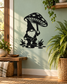 Mushroom umbrella gnome vinyl decal, black-and-white silhouette with hat and beard