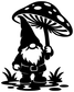 Mushroom umbrella gnome vinyl decal, black-and-white close-up of mushroom cap