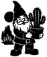 Black cactus planter gnome vinyl decal silhouette holding a cactus