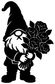 Black vinyl gnome decal holding a rose bouquet silhouette