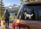 Golden Retriever side profile vinyl decal, white outline on dark background