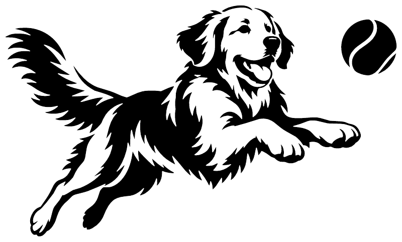 Fetch champion vinyl decal featuring a golden retriever fetching, black silhouette on white