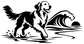 Black and white golden retriever vinyl decal with wave and splash design