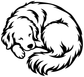 Golden Retriever vinyl decal with black line-art of a curled sleeping dog