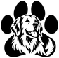 Vinyl dog paw portrait decal, black-and-white golden retriever face with paws