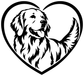 Heart-shaped golden retriever vinyl decal with black-and-white dog face