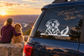 White golden retriever passenger peek vinyl decal on car window glass