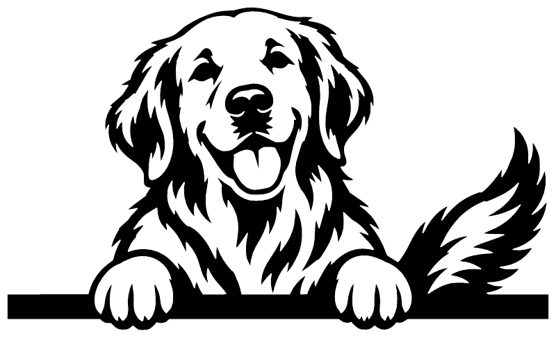 Black-and-white golden retriever passenger peek decal graphic with paws and tail