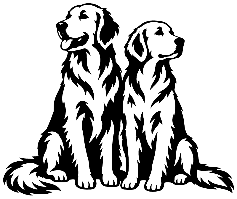 Two golden retrievers vinyl decal graphic, black and white standing side by side