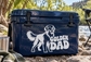 Golden retriever and "Golden Dad" vinyl decal, white graphic on dark surface