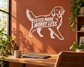White golden retriever vinyl decal with “Fetch More Worry Less” text