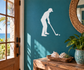 Golf quiet address vinyl decal, white golfer silhouette with club and ball dot