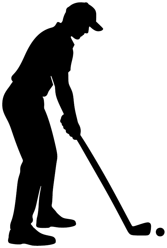 Golf quiet address vinyl decal, black golfer silhouette with club and ball dot