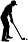 Golf quiet address vinyl decal, black golfer silhouette with club and ball dot