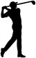 Golf golfer vinyl decal silhouette, black figure holding long club on white