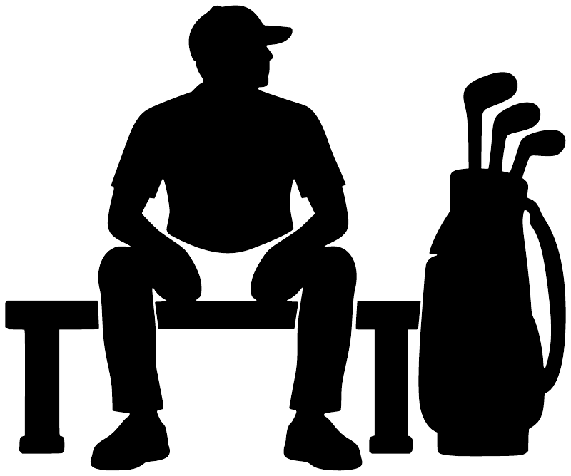 Golf vinyl decal silhouette of two golfers, tees, and golf bag, black on white