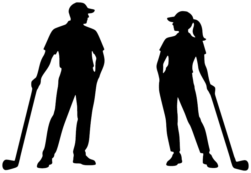 Pair of golf weekend vinyl decals with black golfer silhouette figures holding clubs