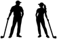 Pair of golf weekend vinyl decals with black golfer silhouette figures holding clubs