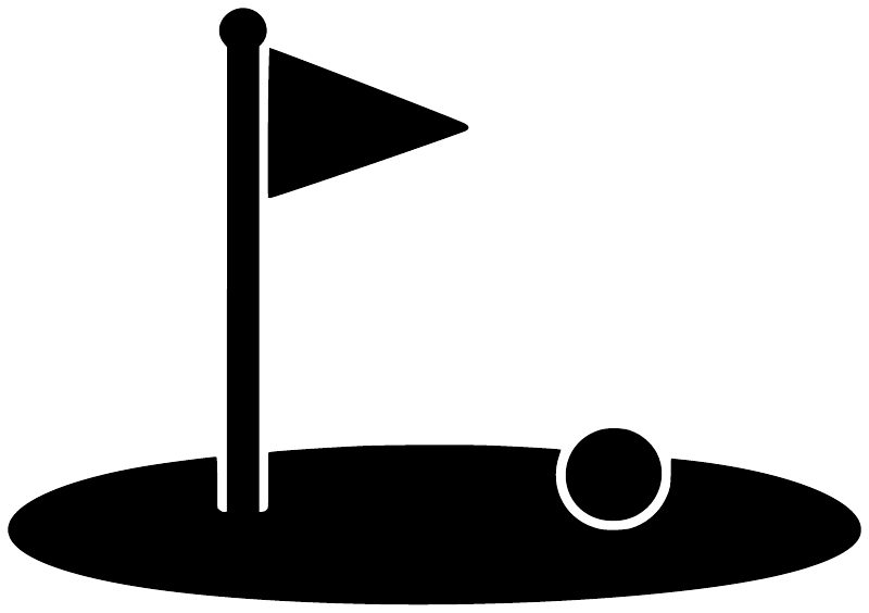Golf flag and green vinyl decal icon, black flag with ball on dark green