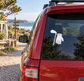 Golf club and glove vinyl decal, white icons on dark window