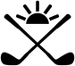 Golf sunrise fairway vinyl decal with black sun and crossed golf clubs