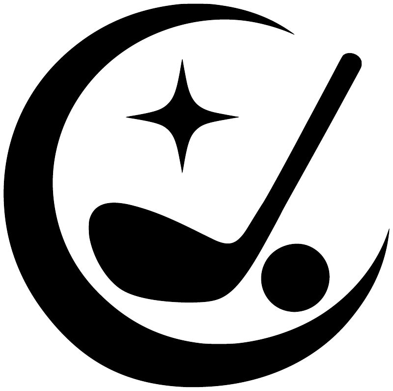 Close-up black golf crescent vinyl decal with star, check mark, and dot.