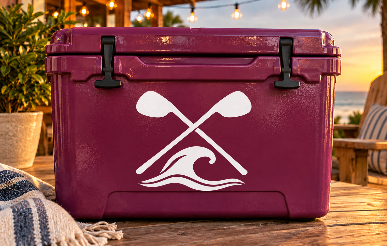 Golf coastal vinyl decal with crossed golf clubs and wave graphic