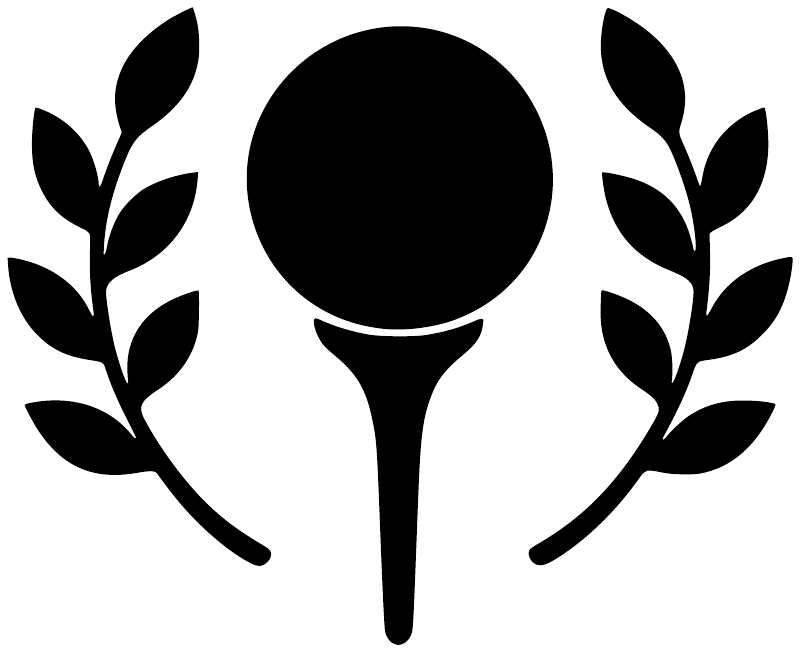 Black golf laurel tee vinyl decal silhouette with ball circle and leaf branches