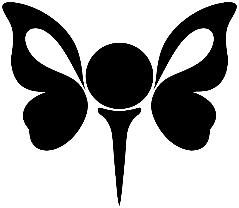 Golf butterfly vinyl decal close-up, black butterfly shapes with club-shaped center