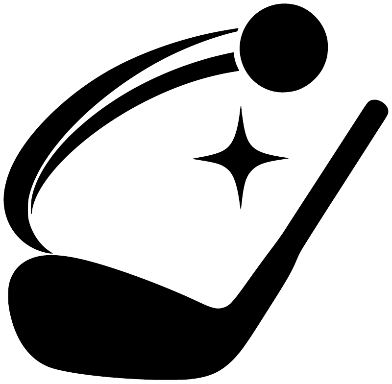 Golf drive vinyl decal icon with golfer, ball, and sparkle, black design