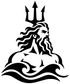 Black vinyl decal of bearded Poseidon with trident and wave crown.