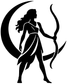 Vinyl decal of black archer woman silhouette holding bow and flowing hair with moon