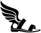 Winged sandal vinyl decal, black Greek-style emblem with wings and shoe