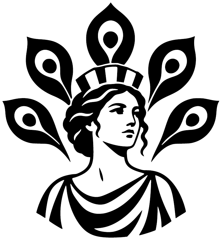 Black-and-white Hera peacock crest vinyl decal with face and feather shapes