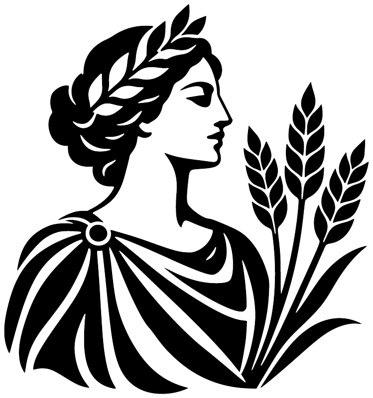 Vinyl decal design: black goddess profile with laurel/wheat leaves and floral shapes