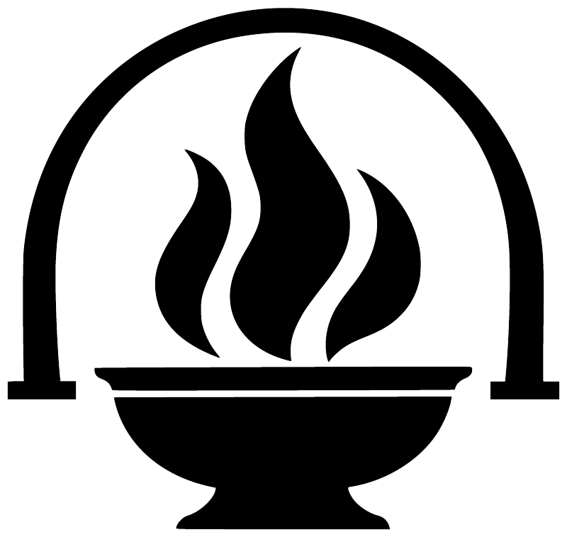 Hearth flame vinyl decal close-up, arched bowl with three black flames, black and white
