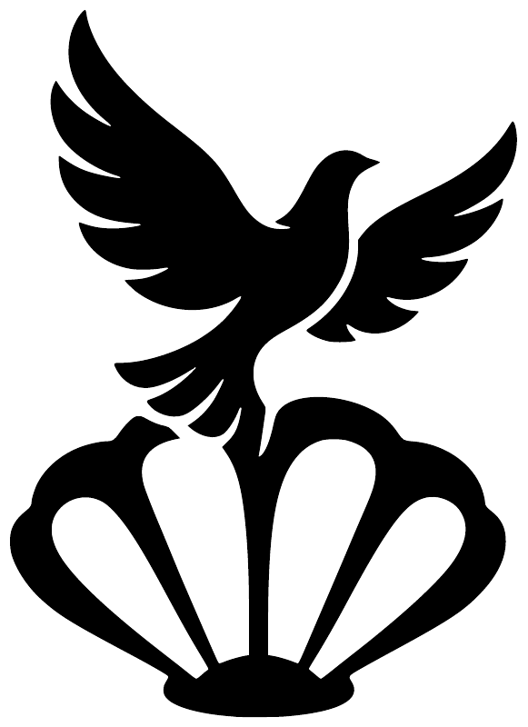 Black dove with shell emblem vinyl decal on white background