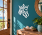 Vinyl wall decal of a crowned Greek face with flame-like hair