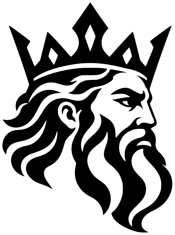 Close-up vinyl decal of black crowned face profile with flame-like hair