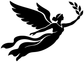 Black winged cherub vinyl decal with laurel branches, standalone graphic