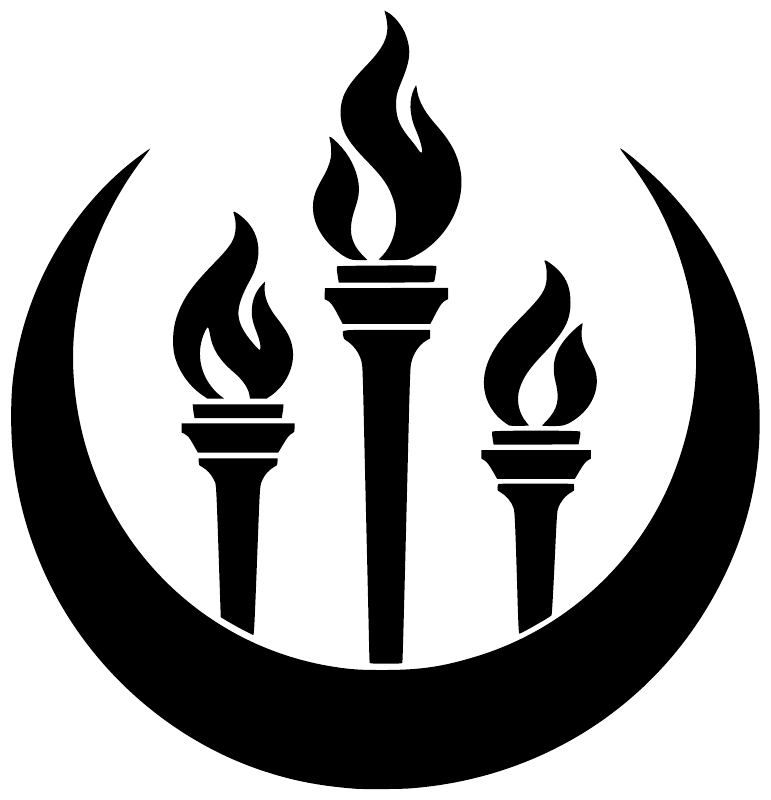 Triple torch flame icon vinyl decal with crescent moon, black and white